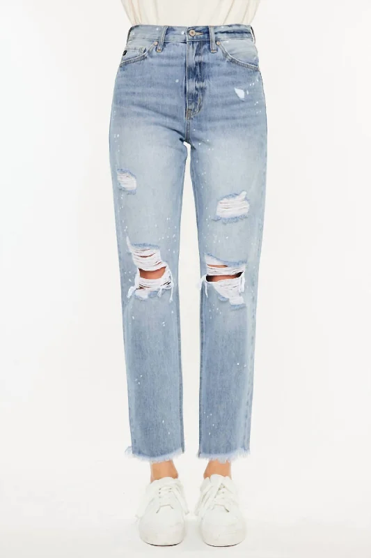 Stock Up Oceane Paint Splatter Straight Jeans In Medium Wash