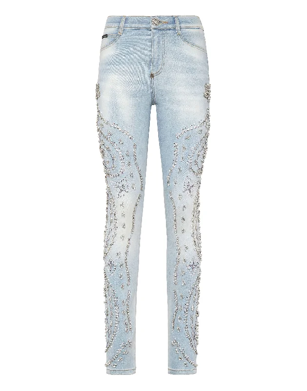 Weekend Deals You Can't Resist Denim Trousers High Waist with Crystals Cowboy