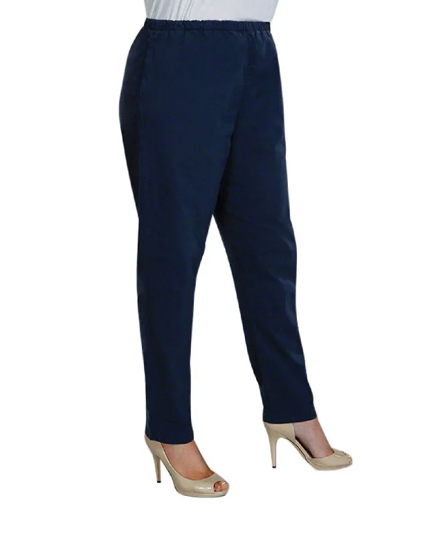 Midnight Madness Tailored Leg Stretch Cotton Twill Pants - Plus In Navy