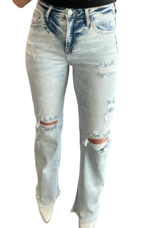 Savings Alert High Rise Distressed Straight Jeans In Light Acid