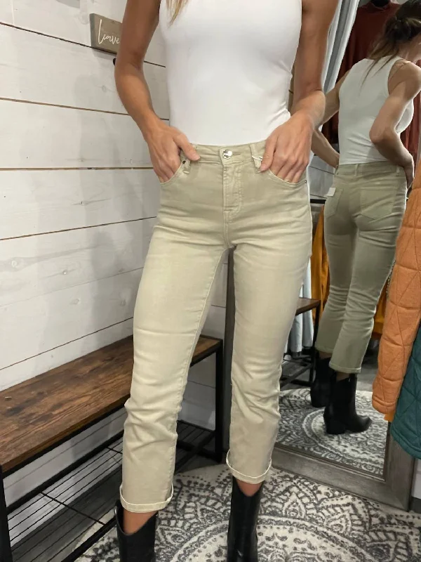 Weekend Specials to Celebrate Mid Rise Non Distressed Straight Leg Pant In Khaki