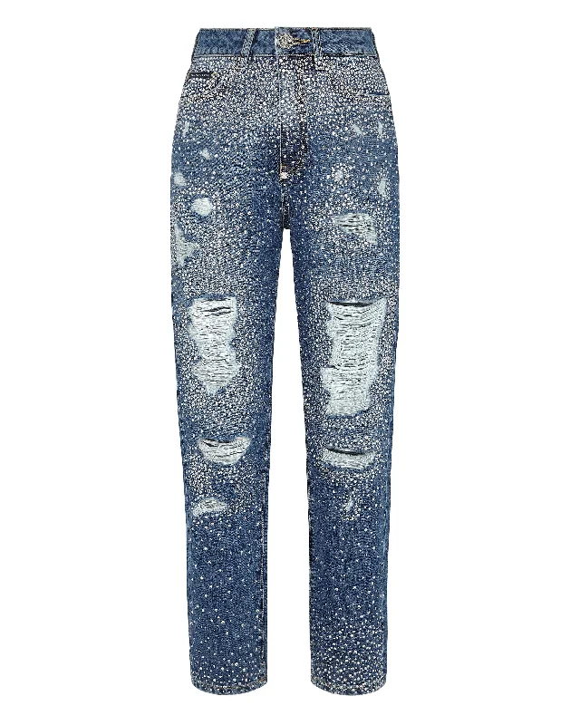 Weekend Discounts to Enjoy Denim Trousers Boyfriend Fit Crystal