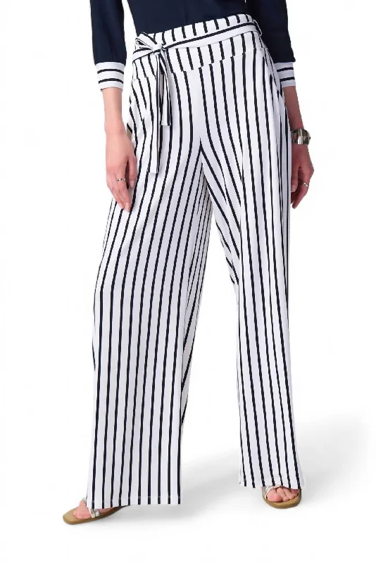 Weekend Deal Striped Silky Knit Wide Leg Pants In Vanilla/midnight Blue