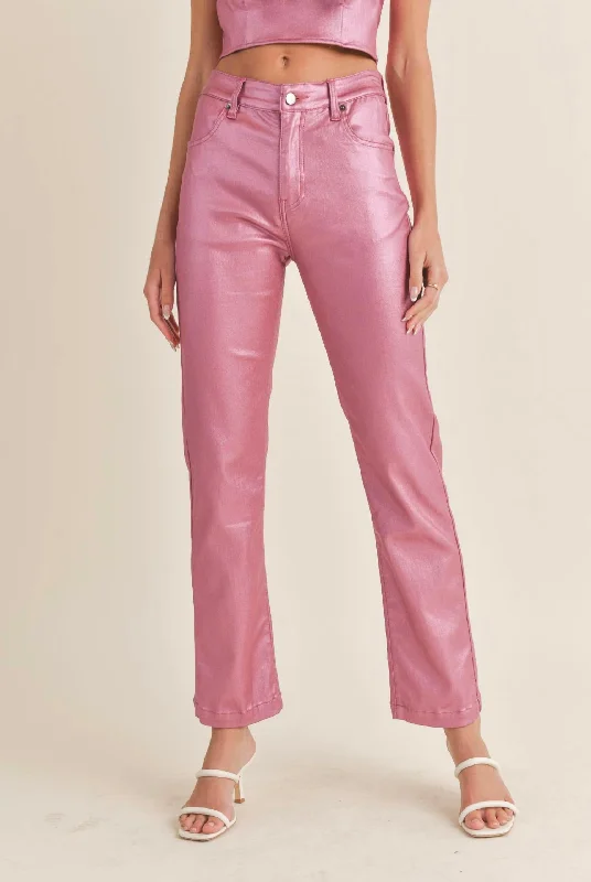 Reduced Prices Sweet Surprise Coated Straightleg Pant In Pink