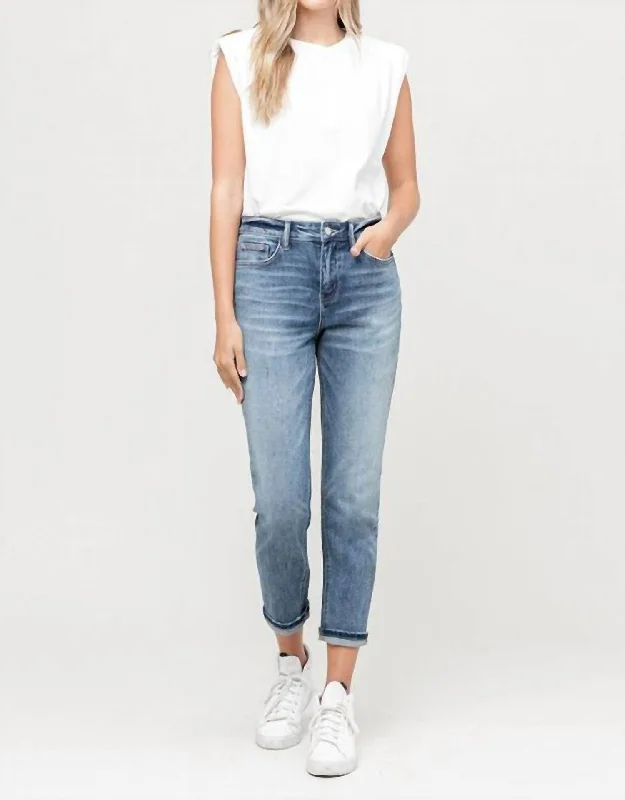 Savings Spectacular Skeeter Cuffed Boyfriend Denim In Medium Wash
