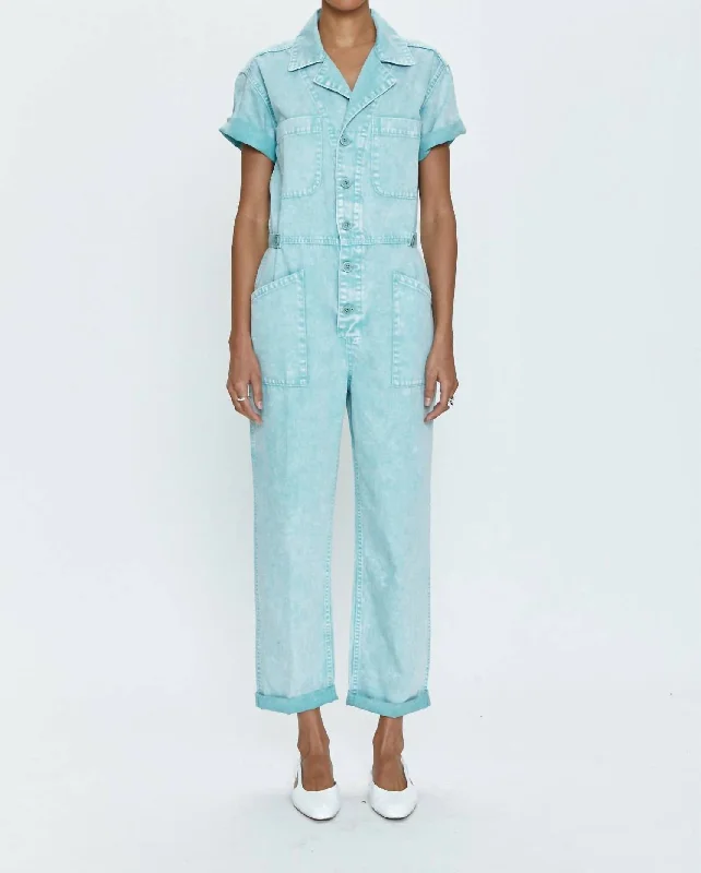 Final Markdown Grover Short-Sleeve Field Jumpuit In Icy Blue