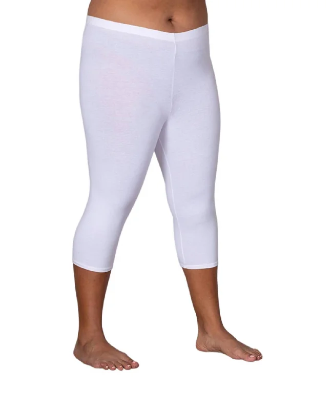 Closeout Sale Plus Size Cotton Jersey Capri Leggings In White