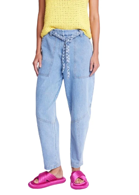 Price Meltdown Belted Balloon Cut Jeans In Denim Blue