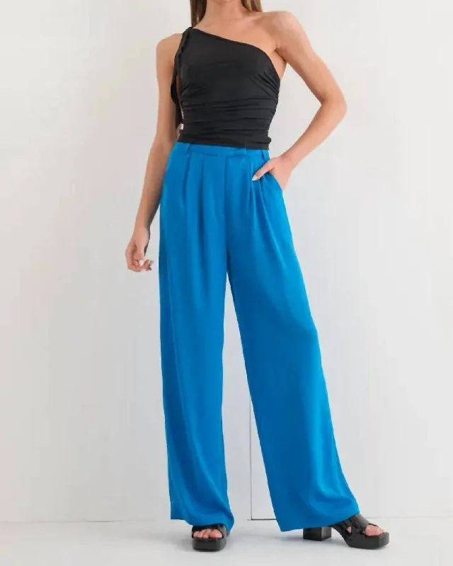 Weekend Special Pin Tuck Wide Leg Pants In Cerulean Blue