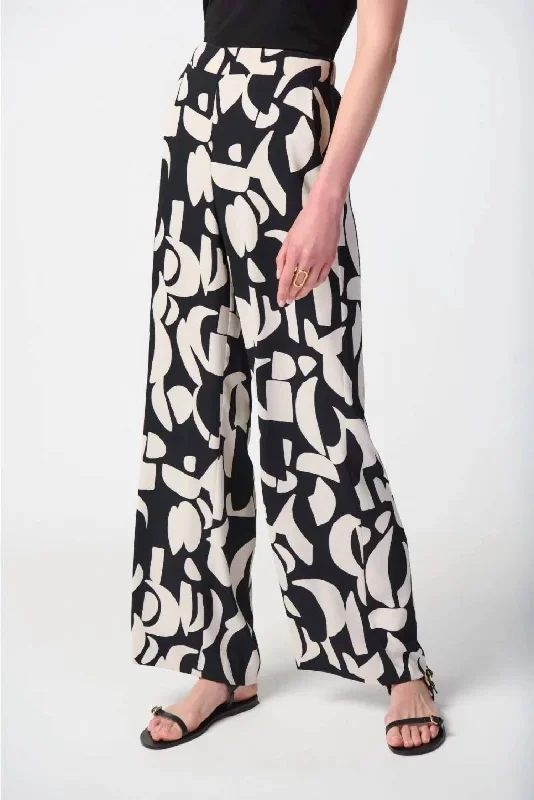 Limited Availability Abstract Print Wide-Leg Pants In Black/moonstone