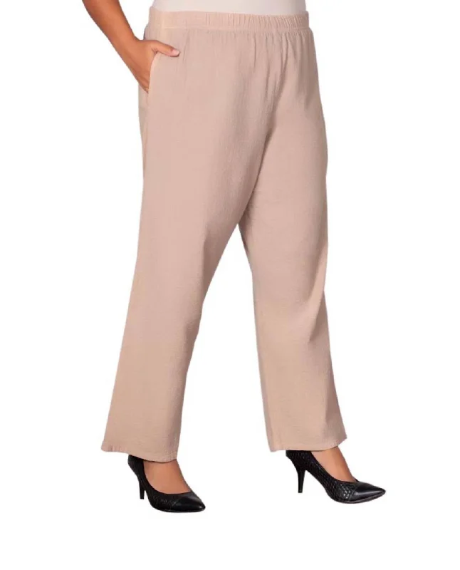 Major Savings Wide Leg Crinkle Cotton Pants - Plus In Tan