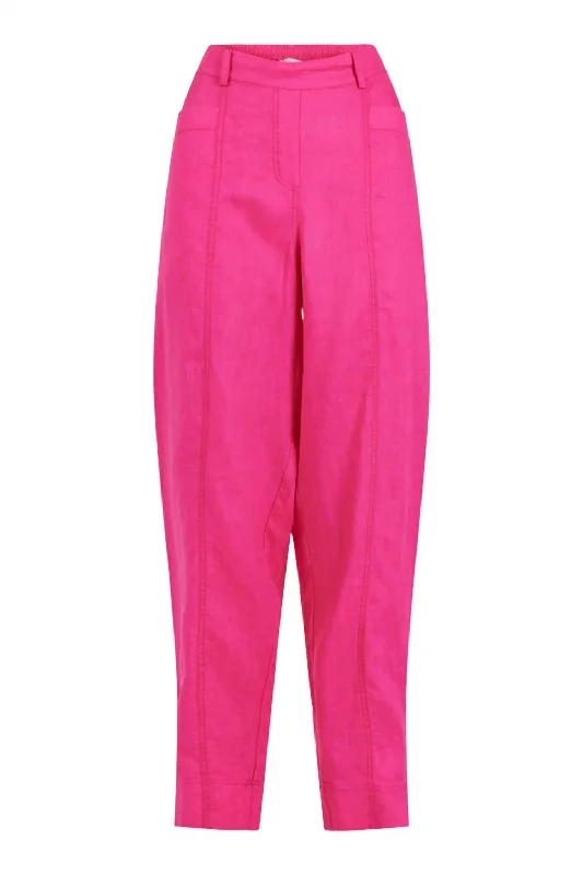 Super Bargain Women's Linen Trousers In Raspberry Pink