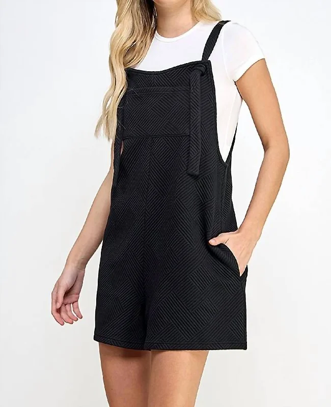 Early Bird Discount Textured Short Overalls In Black