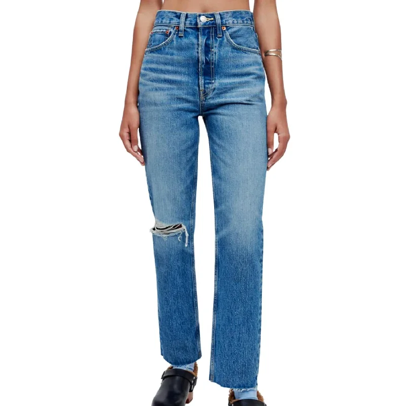 Weekend Deals That Please 70's Ultra High Rise Stove Pipe Jean In Worn Crystal Blue