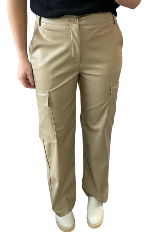 Daily Deals Leather Cargo Pants In Taupe