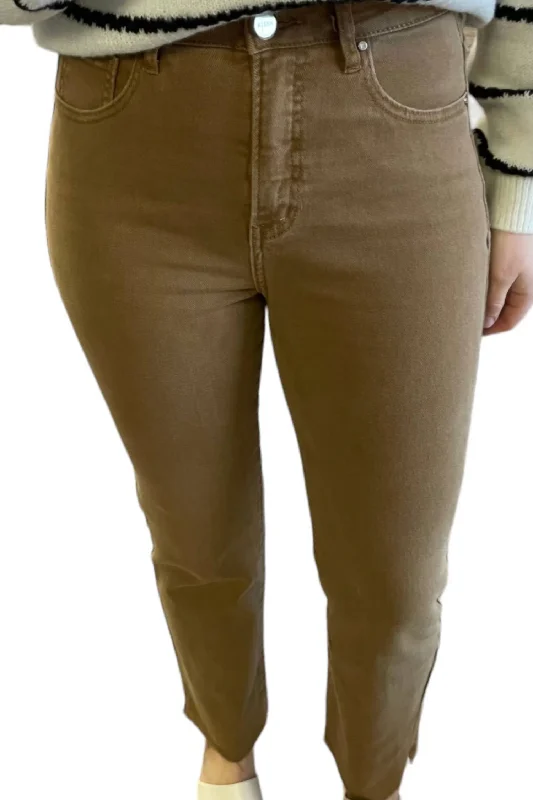 Big Discounts Raw Hem Side Slit Straight Jeans In Cocoa