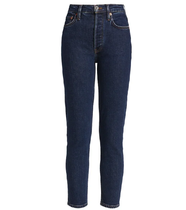 Great Bargains Re/Done Women 70S Stove Pipe Dark Rinse High Rise Cropped Jeans Denim Pants