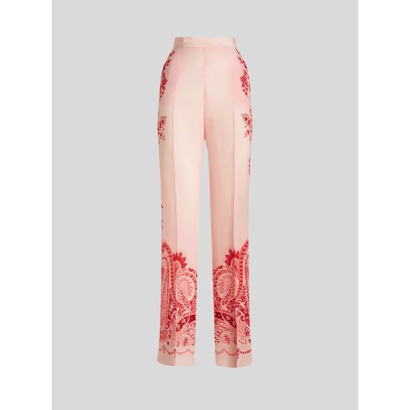 Weekend Savings Bonanza Silk Trousers With Placed Flower Print