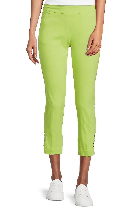 Can't Be Beat Straight Hem Pull-On Ladder Hem Twill Crop Pants In Lime