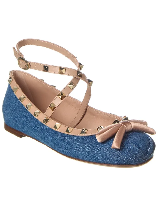 Exclusive Online Offer Valentino Rockstud Denim & Leather Ballerina Flat