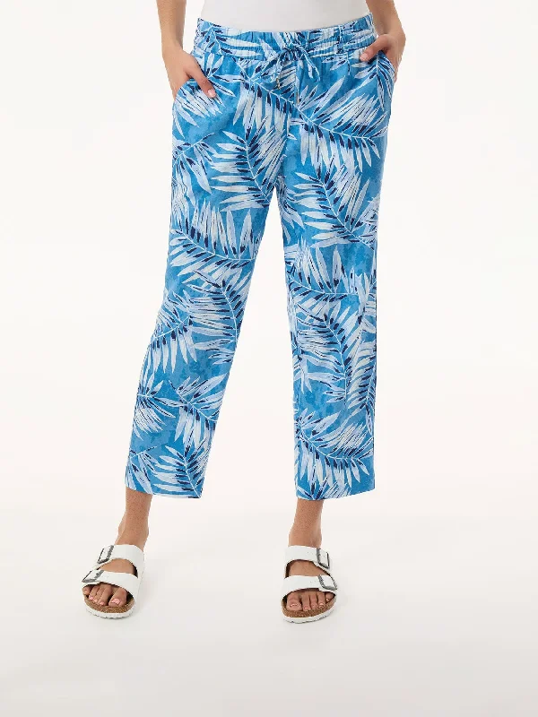 Online Only Petite Pull On Drawstring Cropped Trouser, Printed Linen