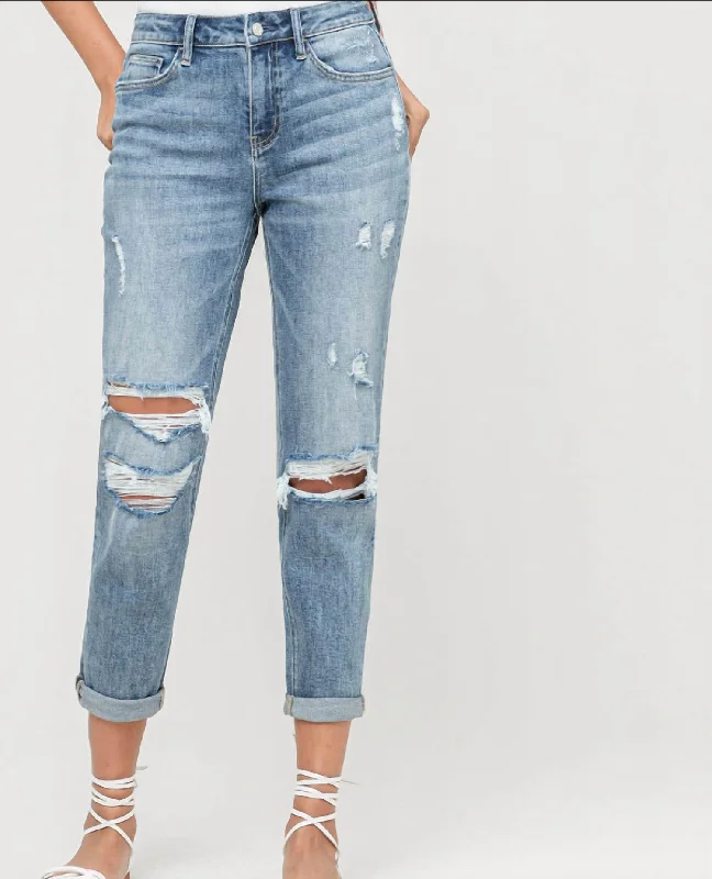 Midnight Madness Distressed Boyfriend Jeans In Dreamland