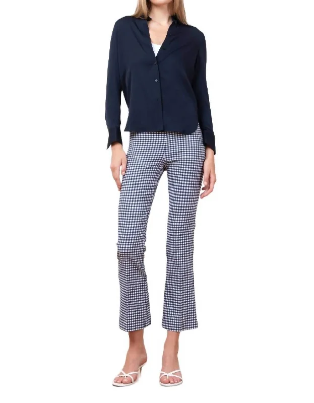 While Supplies Last Leo Check Crop Flare Pants In Sailor
