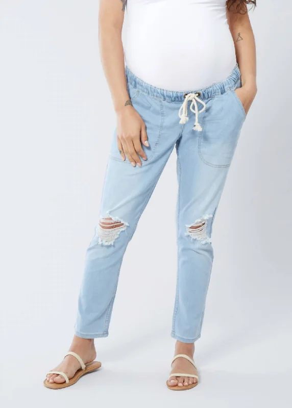 Weekend Shopping Made Better Drawstring Girlfriend Jeans In Light Wash