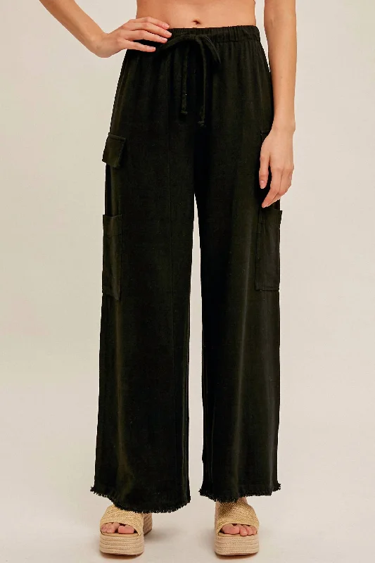 Limited Stock Cargo Linen Pants In Black