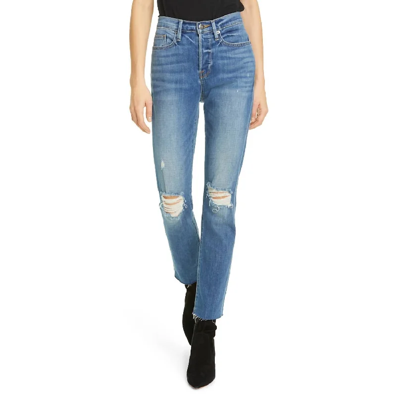 Last Chance Le Beau Ankle Straight Leg Boyfriend Jeans In Cleo Rips