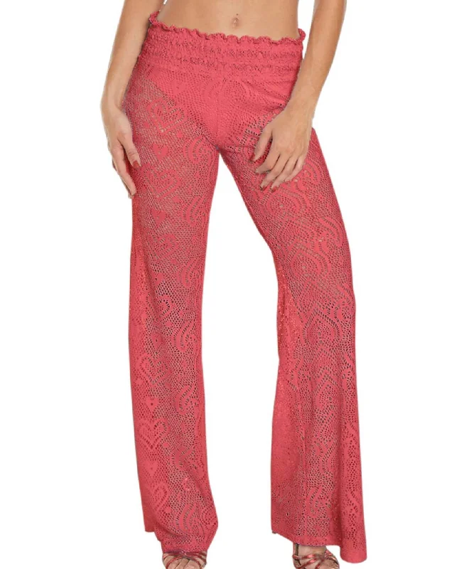 Shop Now Heart Crochet Smocked Beach Pants In Coral