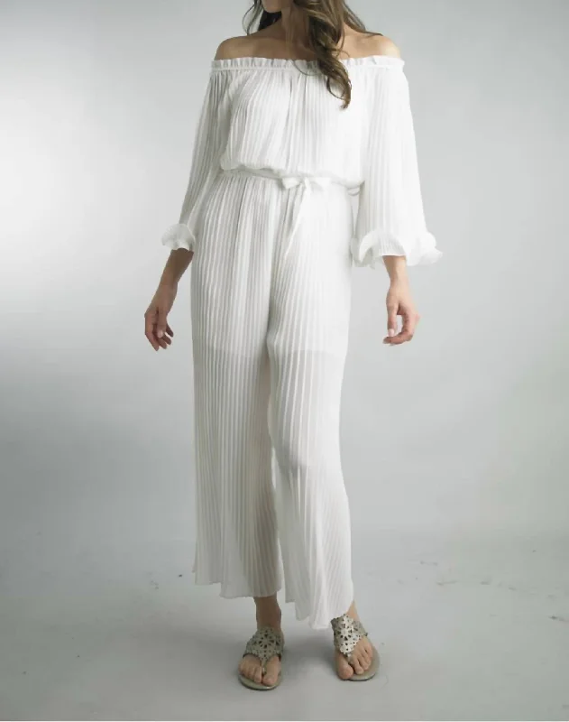 Price Cut Off Shoulder Jumpsuit In White