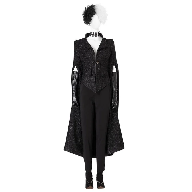 Bargain Alert 2021 Movie Cruella Estella Cruella de Vil Cosplay Black Costume C00526