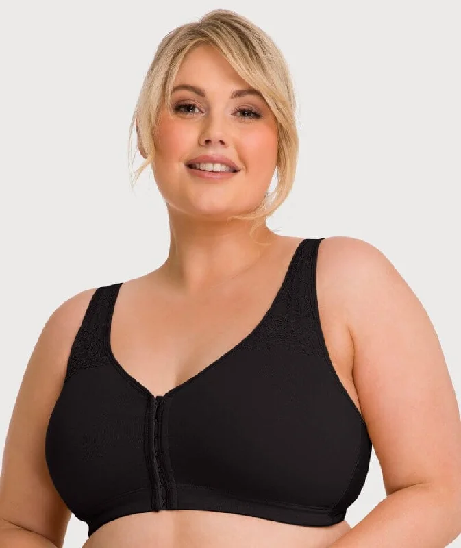 Limited Supply Ava & Audrey Hannah Cotton Wire-Free Front Opening Bra - Black