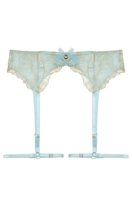 Weekend Shopping Bliss Ayaka Blue Wave Embroidered Suspender Belt