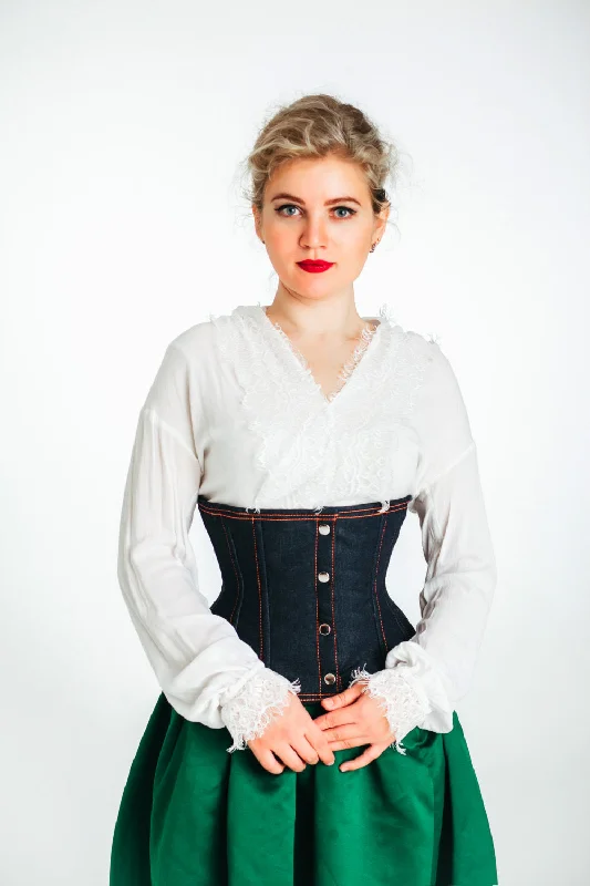 Act Now Denim waist steel-boned authentic corset. Corsettery Western Collection. Tight lacing and waist training, steampunk, gothic, pirate Act Now Denim waist steel-boned authentic corset. Corsettery Western Collection. Tight lacing and waist training, steampunk, gothic, pirate