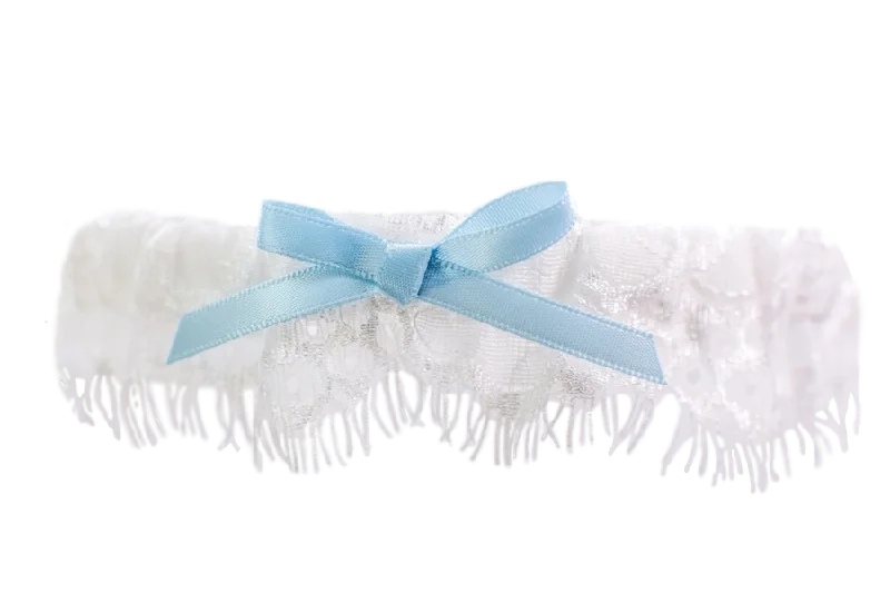 Now or Never Ivory Lace Toss Garter with Blue Bow