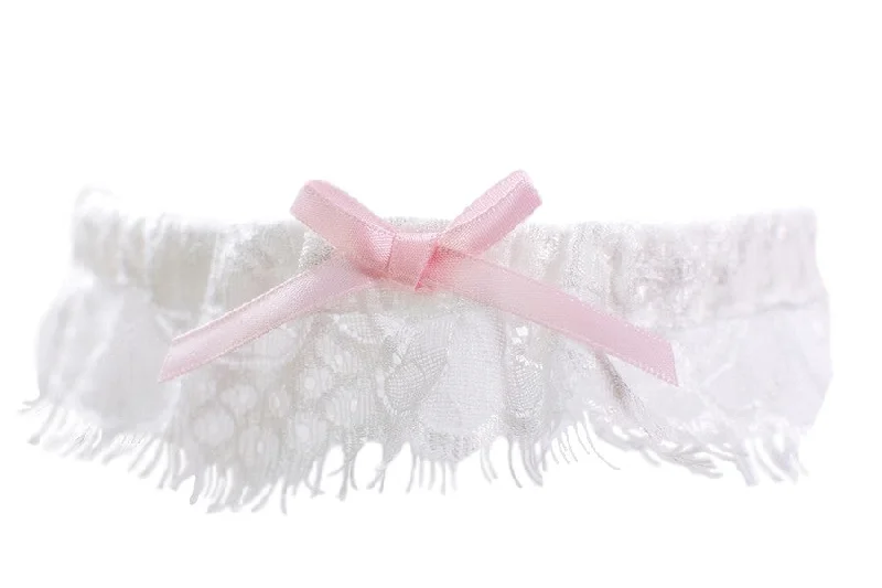 Savings Galore Ivory Lace Toss Garter with Pink Bow