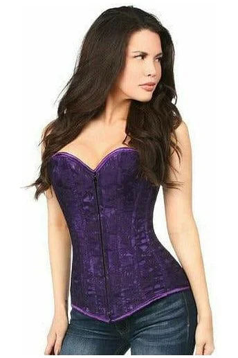 Hurry In Lavish Dark Purple Lace Overbust Corset w/Zipper