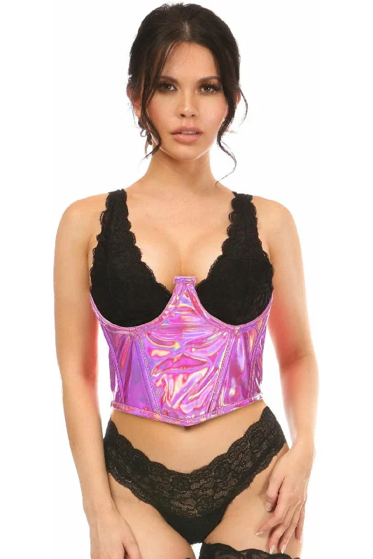 Discount Mania Lavish Fuchsia Holo Open Cup Underwire Waist Cincher