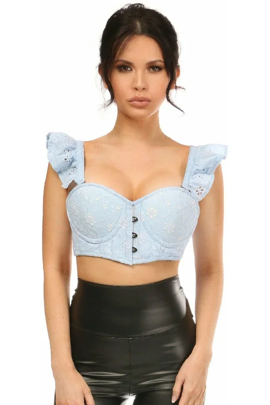 Steals and Deals Lavish Lt Blue Eyelet Underwire Bustier Top w/Removable Ruffle Sleeves Steals and Deals Lavish Lt Blue Eyelet Underwire Bustier Top w/Removable Ruffle Sleeves