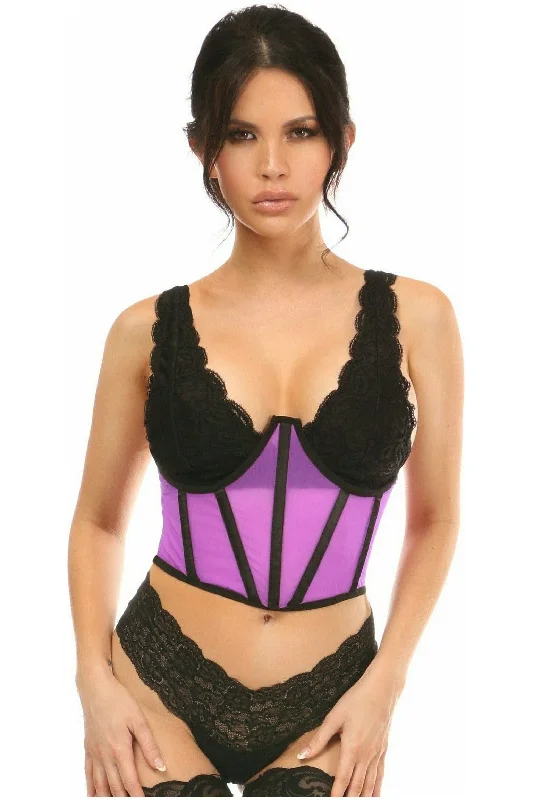 Online Only Lavish Neon Purple Mesh Open Cup Waist Cincher