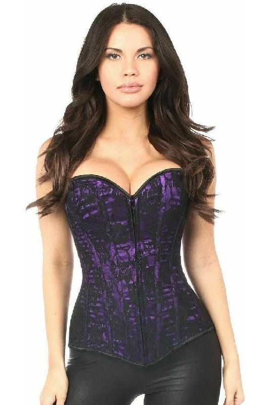 Special Discount Lavish Purple Lace Front Zipper Corset