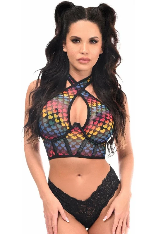 Deal Zone Lavish Rainbow Hearts Mesh Underwire Cincher w/Built In Halter Top