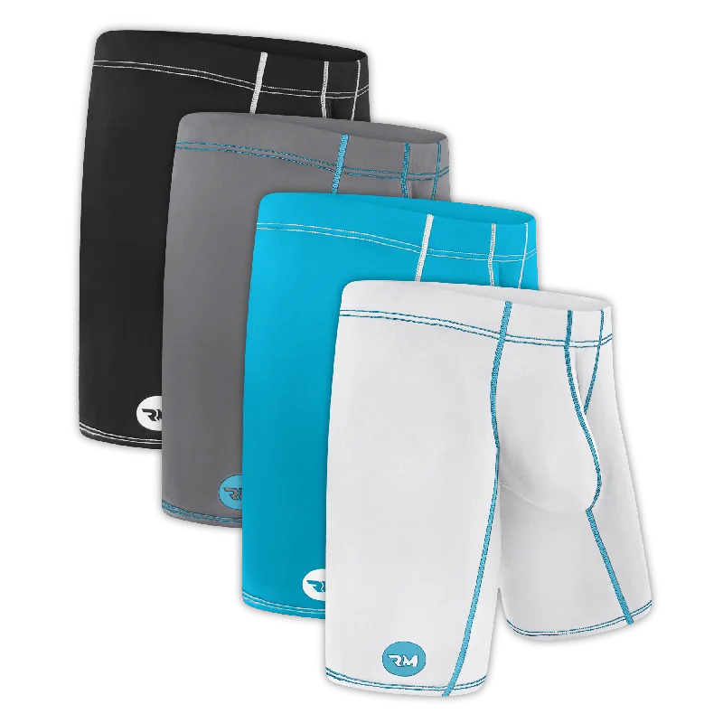 Steals and Deals Nylon 9in Boxer Briefs No Fly 4pk Black/Cyan/Gray/White