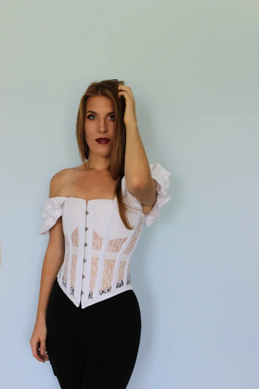 Price Drop Overbust mesh authentic corset with cups and sleeves.