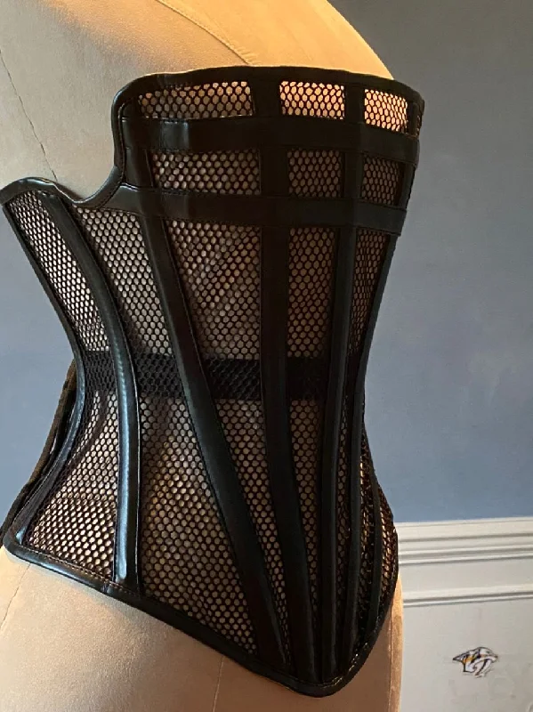 Value Deals Overbust mesh authentic corset with leather bones and stripes. Gothic Victorian, luxury designer corset, plus size Value Deals Overbust mesh authentic corset with leather bones and stripes. Gothic Victorian, luxury designer corset, plus size
