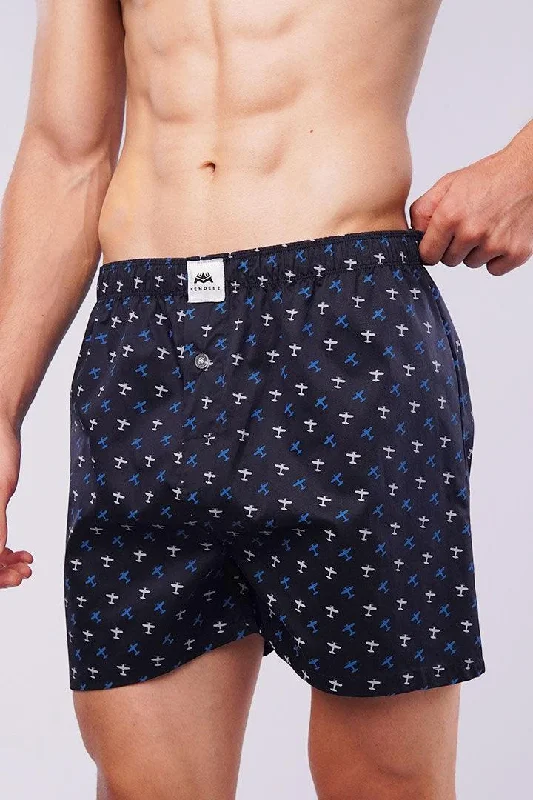 Big Discounts Printed Woven Boxer Shorts - Navy Blue