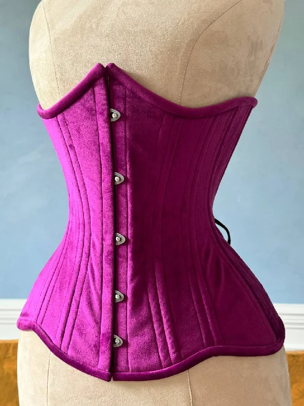 Anniversary Sale Real double row steel boned underbust bright violet velvet corset of short design with wide hips Anniversary Sale Real double row steel boned underbust bright violet velvet corset of short design with wide hips