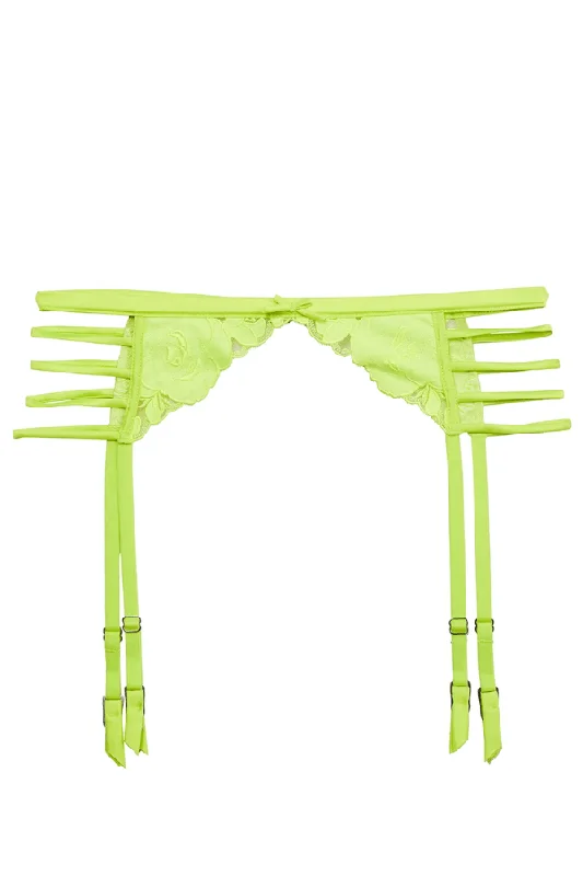 Take Advantage Rose Logo Embroidery Garter Belt - Neon Yellow